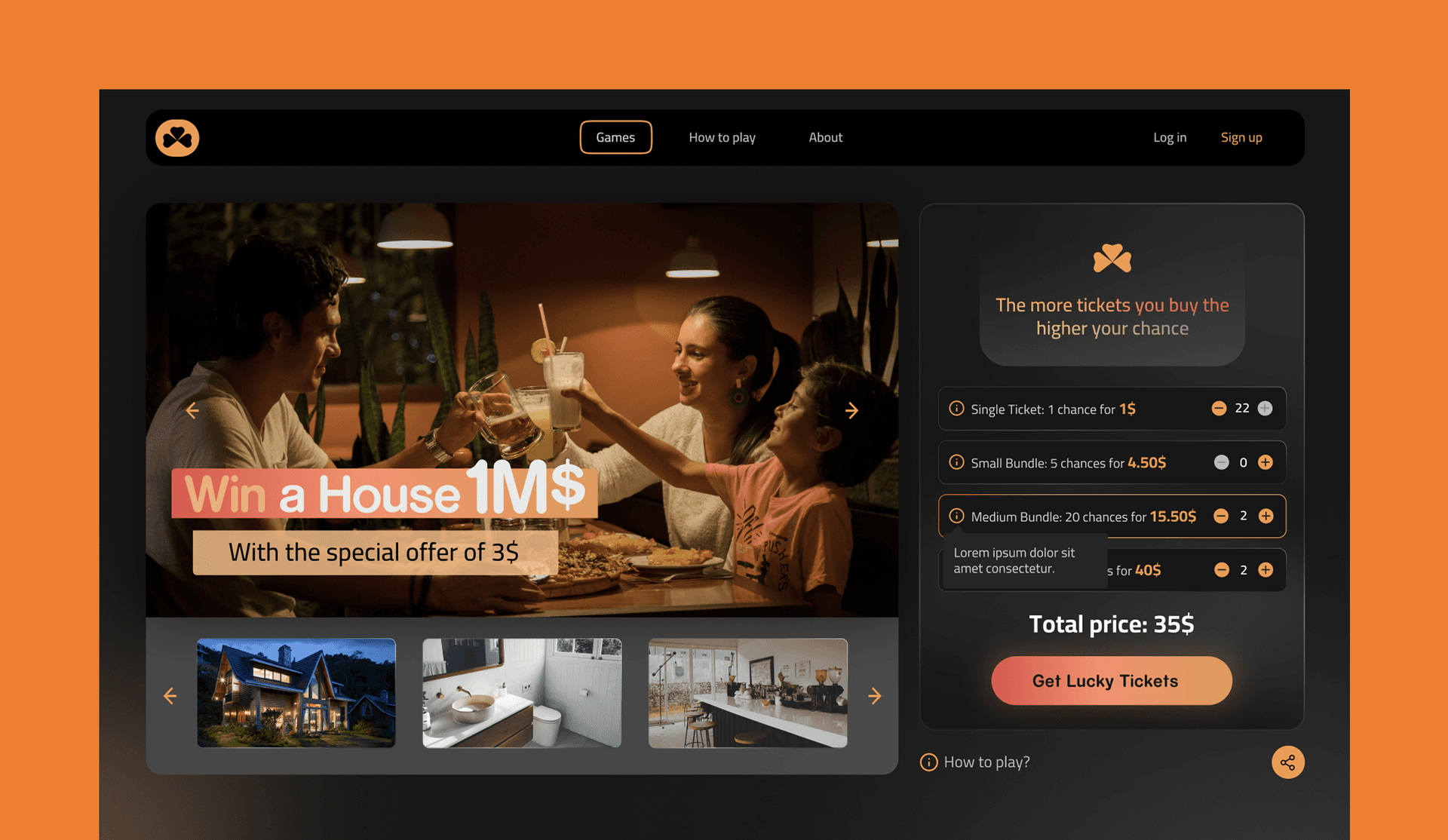 Lottery landing page