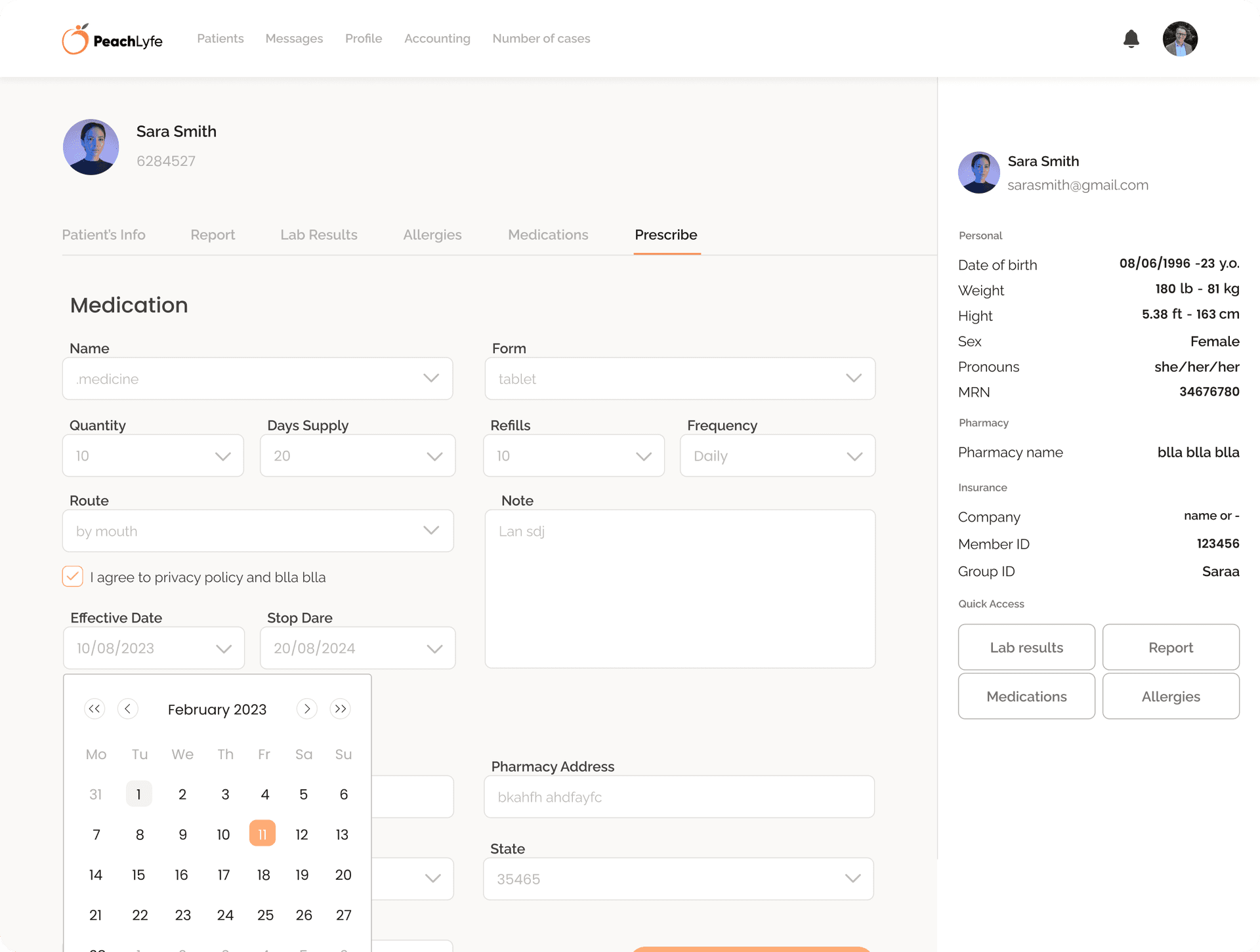 PeachLyfe mobile UI